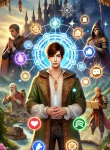 DALL·E 2024-12-18 18.51.19 – A fantasy-themed portrait depicting the 8th prince, a young man with an ordinary appearance but surrounded by a glowing aura representing his connecti