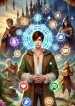 DALL·E 2024-12-18 18.51.19 – A fantasy-themed portrait depicting the 8th prince, a young man with an ordinary appearance but surrounded by a glowing aura representing his connecti